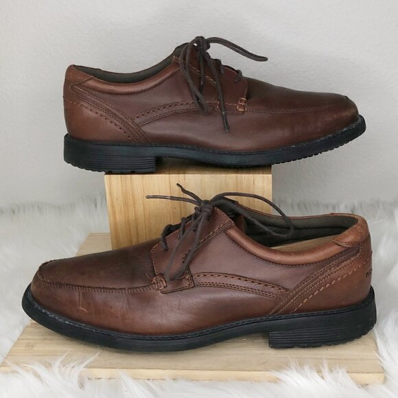 Rockport Walkability Sl2 Apron Toe Truffle Tan Leather Derby Men's Size 9.5 W - Picture 2 of 7